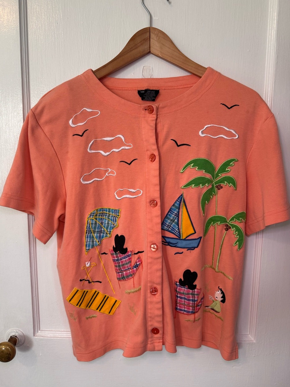 Morgan Cole Beach Palm Tree Tropical Short Sleeve Sweater